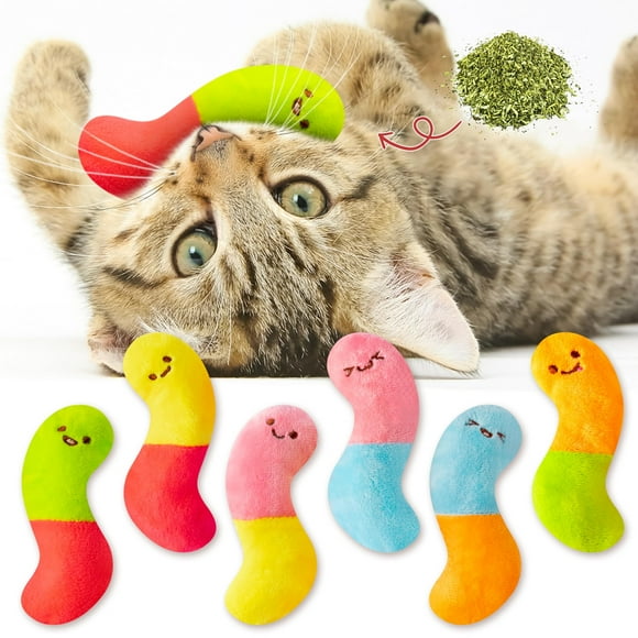 Juguete para mascotas L1rabe 6P, coloridos gusanos de hierba gatera orgánicos, 11 x 4 x 3 cm