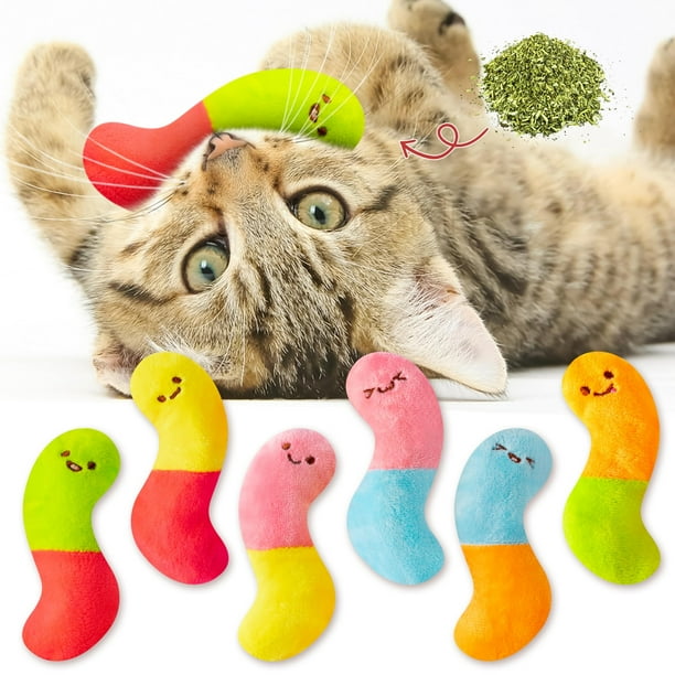Juguete para mascotas L1rabe 6P, coloridos gusanos de hierba gatera orgánicos, 11 x 4 x 3 cm