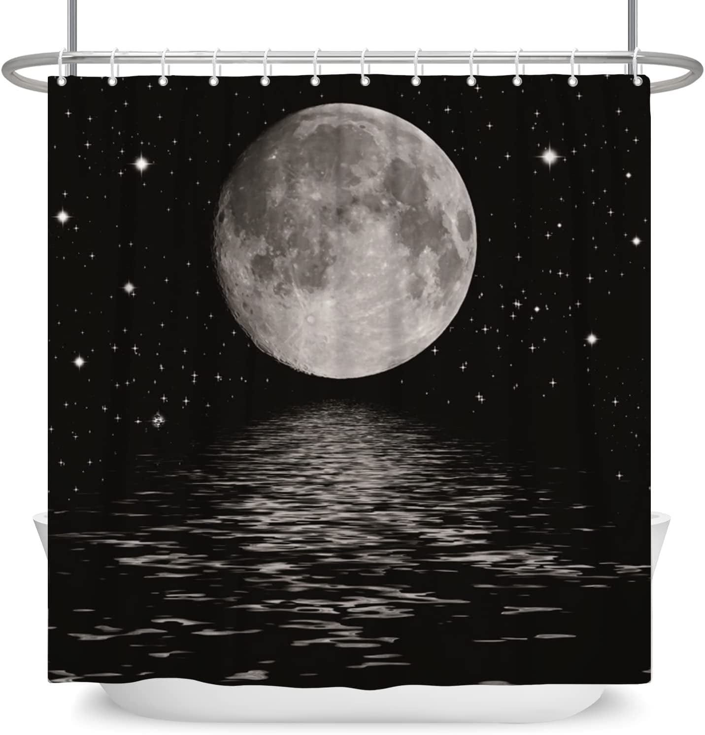 aoselan Full Moon Shower Curtain Moon Over Ocean Shower Curtain Black