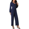 thumbnail image 4 of INSPIRE CHIC Women's V Neck Long Sleeve High Waist Wide Leg Casual Jumpsuits with Pockets S Dark Blue, 4 of 6
