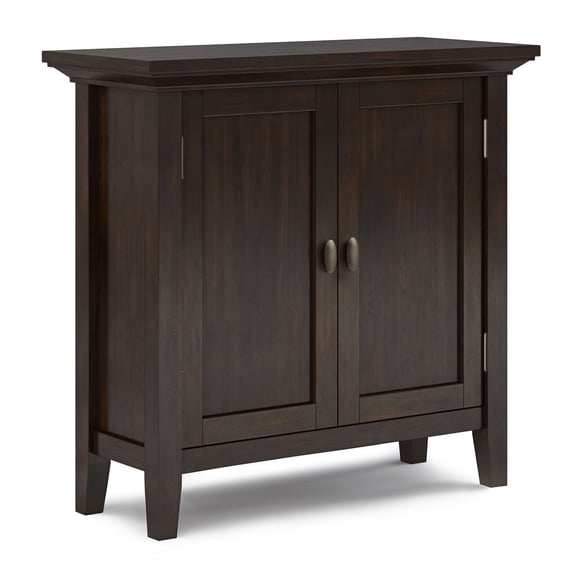 Simpli Home Redmond 32-inch-Wide Solid Wood Transitional Low Storage Cabinet in Brunette Brown