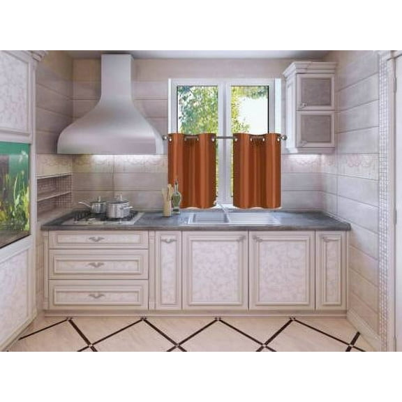 1SET D2 BRICK Solid Linen  Grommet Treatment Traditional  Curtains for Short Windows, Livingroom, Bathroom, Kitchen, Nursery  Two (2) Piece Faux Silk Blackout Tier Panels 30" Wide x 24" Length Each