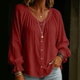thumbnail image 6 of Vetsdori Womens Long Sleeve Shirts Ruffle Cotton Linen Button down Solid Color,Loose Blouses V-Neck Lightweight Tops for Ladies Casual, 6 of 8