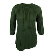 Lucky Brand Women's Trendy Plus Size Lace-Up Peasant Top (Thyme, 1X)