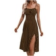 thumbnail image 2 of TUGOXIE Sleeveless Women's Summer Dresses Midi Slim Brown Casual Boho Slit Polka Dot Crew Neck Dress XL, 2 of 6