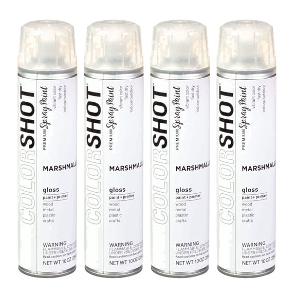 COLORSHOT Gloss Spray Paint, Marshmallow (White) 10 oz. 4 Pack, Fast-Drying Acrylic Paint, Indoor & Outdoor Use
