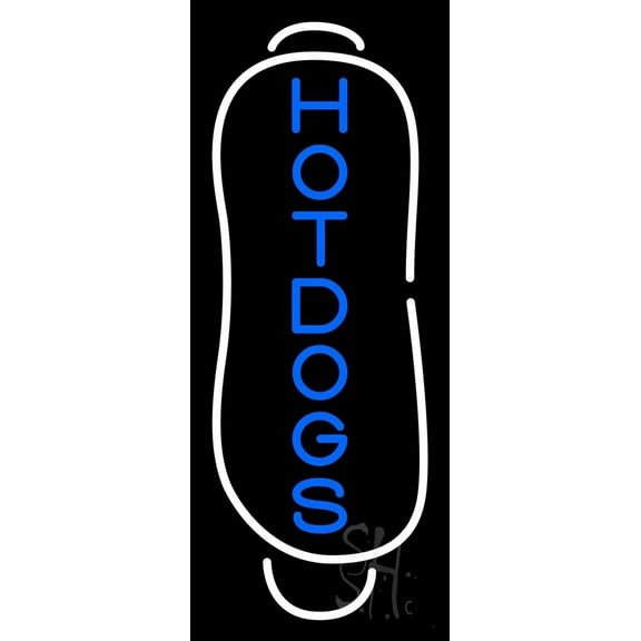 Vertical Hot Dogs LED Neon Sign 13 x 32 - inches, Black Square Cut Acrylic Backing, with Dimmer - Bright and Premium built indoor LED Neon Sign for restaurant window and interior decor.