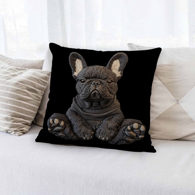 HCBY Modern Faux Embroidery Pillow Case, Dog Pattern Decorative Throw Cover 17.7x17.7 Inches, Textured Polyester Cushion Cover for Contemporary Living Room Sofa Decor, Easy Care