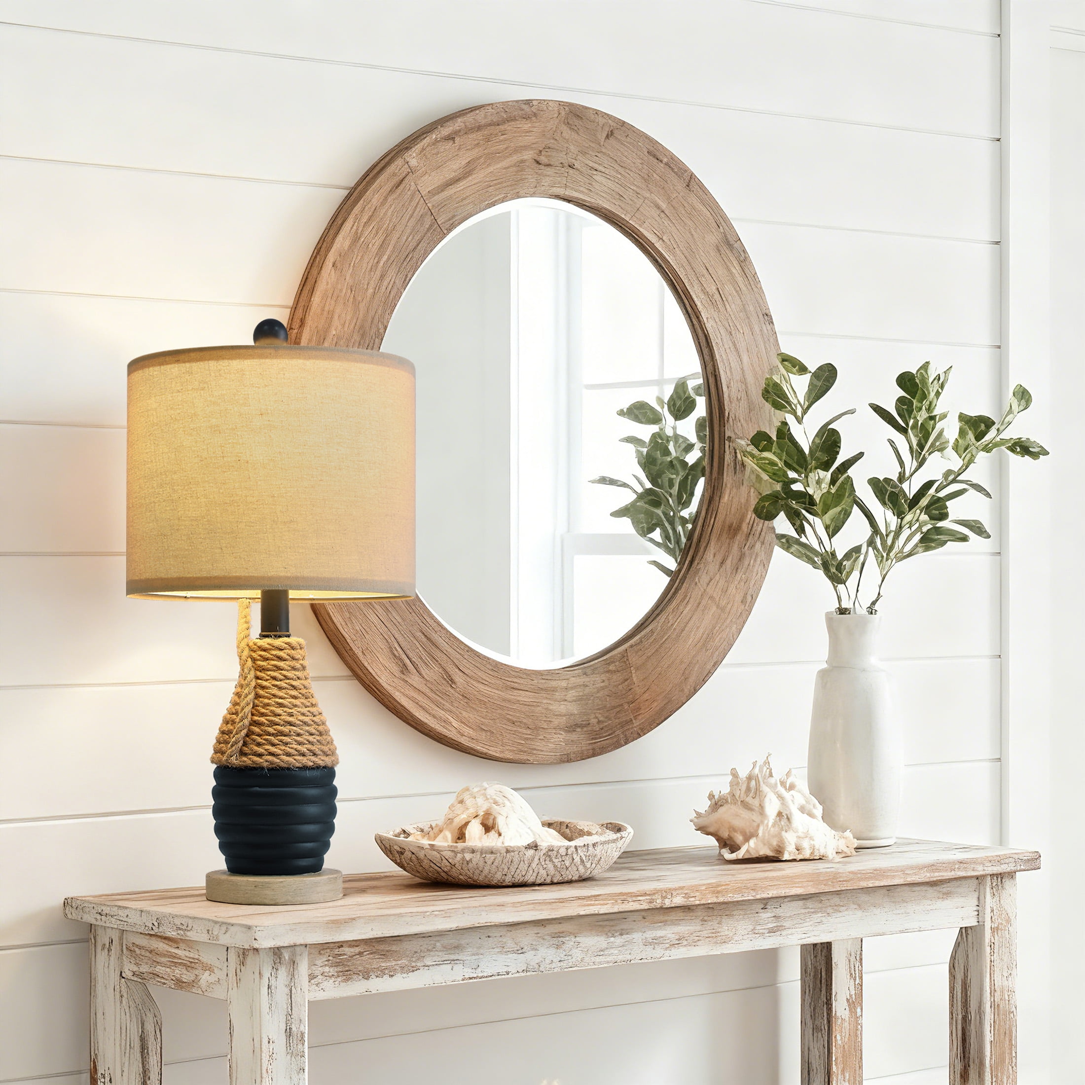 Oneach Farmhouse Table Lamp for Living Room Bedroom 20" Coastal Navy Blue Nightstands Bedside Lamps Home