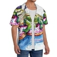 thumbnail image 2 of Pofeuu Alligator Donut Pool Float Print Mens Casual Short Sleeve Shirts Beach Summer Spread Collar Pocket Tops Men's Casual Short-sleeved Shirt-XX-Large, 2 of 5