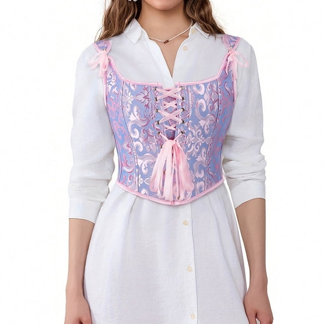 Corsé vintage con tirantes y estampado de vendaje para mujer, top de poliéster moldeador