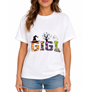 Women's Gigi Halloween Graphic T-Shirt, Fall Party Casual Short Sleeve Everyday Tee