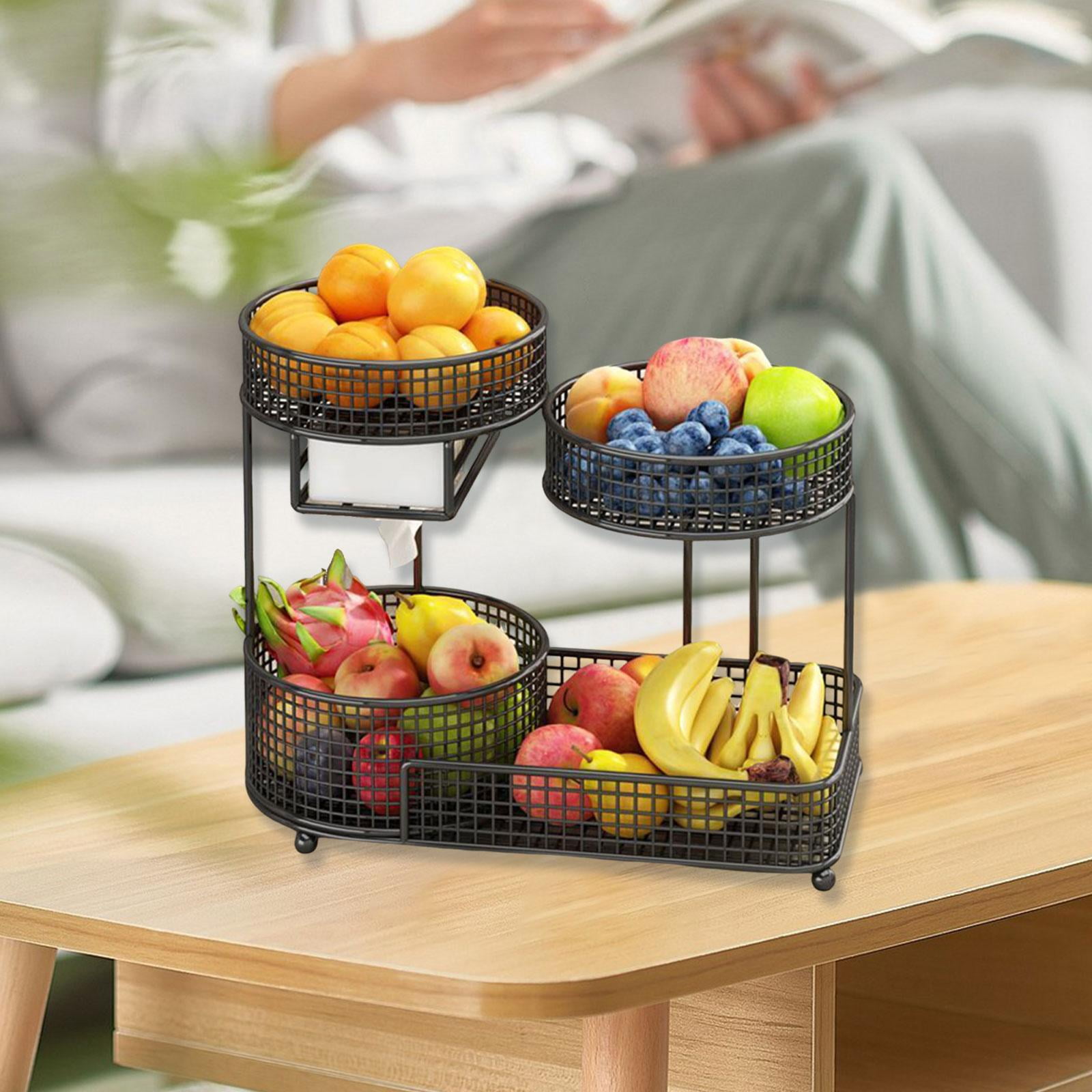 Fiocias 3-Tier Kitchen Fruit Basket, Large Capacity, Vegetable Basket with Tissue Holder Black