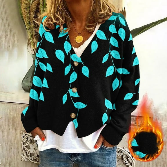 Graphic Open Front Cardigan for Women Knit Long Sleeve Relaxed Cardigan with Floral Graphic Button Up Sweater Lightweight Warm Cozy Womens Tops Casual Daily Fashion