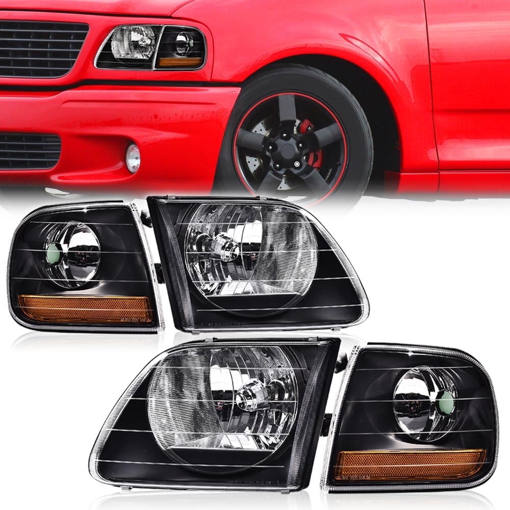 PIT66 Fit For 97-03 Ford F150/99-02 Expedition Black Headlights+Corner Lights 1Pair