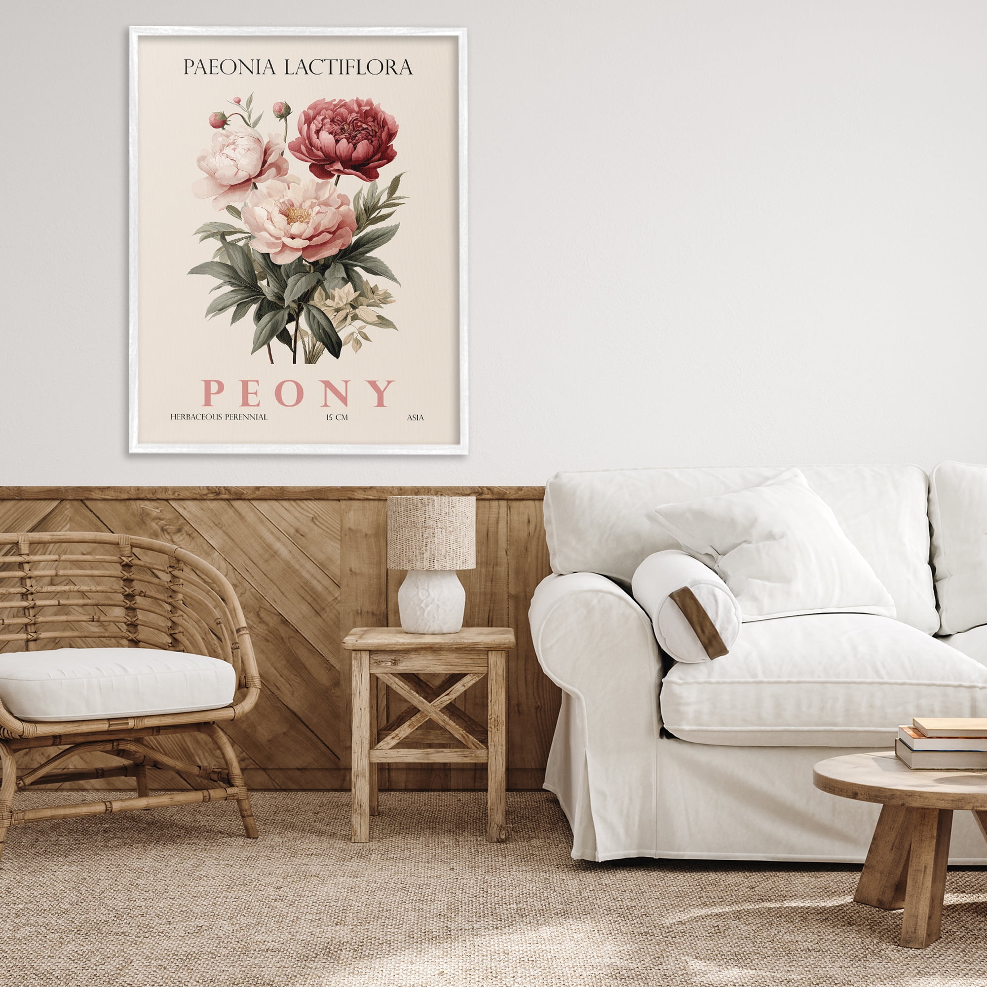 Stupell Industries Natural Peony Bundle White Framed Giclee Art, design by Christopher Giampietro