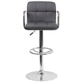 thumbnail image 3 of Contemporary Gray Quilted Vinyl Adjustable Height Barstool with Arms and Chrome Base, 3 of 9