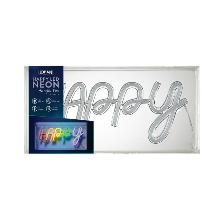 Urban Shop LED Neon Happy Light-up Clear Acrylic Box, Rainbow