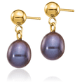 thumbnail image 3 of 14K Solid Yellow Gold 6mm Black Rice Freshwater Cultured Pearl Post Drop Dangle Earrings, 3 of 10