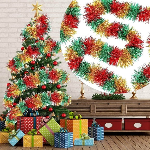 Moocorvic 9.84 FT Christmas Tinsel Garland Xmas Tree Decorations, for Indoor Holiday Wedding Party Decor(Red Green Gold)