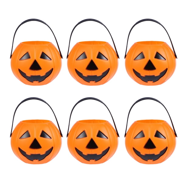 6 piezas pequeño barril de calabaza de Halloween de mano dulces cubos apoyos diseño adornos para fiesta de Halloween