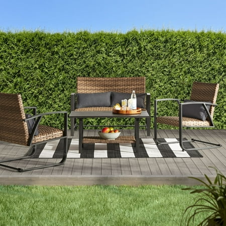 Better Homes &amp; Gardens Porter Outdoor Patio Padded Wicker 4-Piece Conversation Set