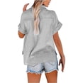 thumbnail image 3 of Womens Short Sleeve Cotton Button Down Up Shirt Summer Collared Collared V-Neck Loose Fit Blouse Casual Collared Plain Beach Office with Pockets Lightweight Tops, 3 of 5