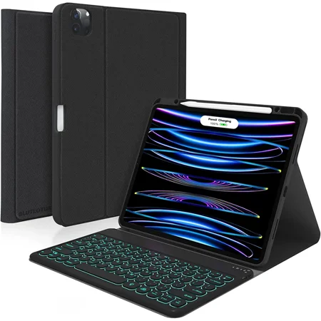 iPad Keyboard Case for iPad Pro 12.9” 2022/2021/2020 (6th/5th/4th Gen), Built-in Pencil Charging Holder 7-Color Backlit Wireless BT Magnetic Keyboard Auto Sleep/Wake Function (Black)