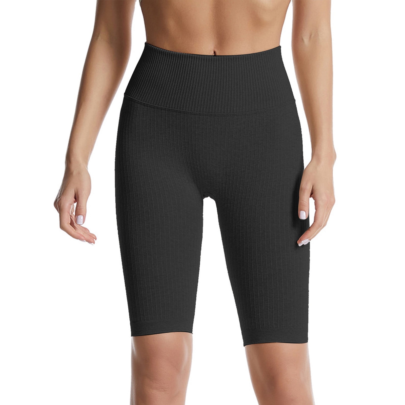 High Waist Yoga Pants Ribbed Capri Leggings for Women Casual Running