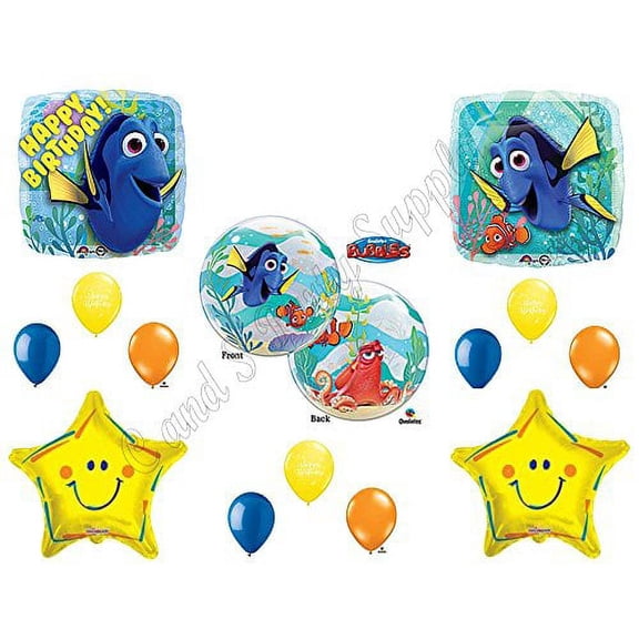 FINDING DORY "Bubble" Happy Birthday Balloons Decoration Supplies Party Smiley Star Nemo