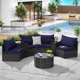 thumbnail image 2 of 7 Pieces Half-Moon Outdoor Patio Furniture Set, Rattan Patio Conversation Set with Coffee Table & 2 Sofa Side Table for Backyard, Blue, 2 of 7