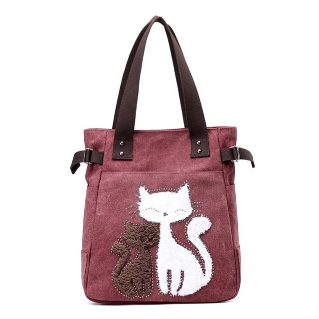 Shoulder Tote Bag Fashion Canvas Cartoon Cat Top Handle Bag Shoulder Handbag