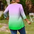thumbnail image 4 of Htigea Plus Size Crew Neck 3/4 Sleeve T Shirts for Women Casual Loose Fit Tunic Tops Gradient Color Pullover Tee Green XXXXXL, 4 of 6