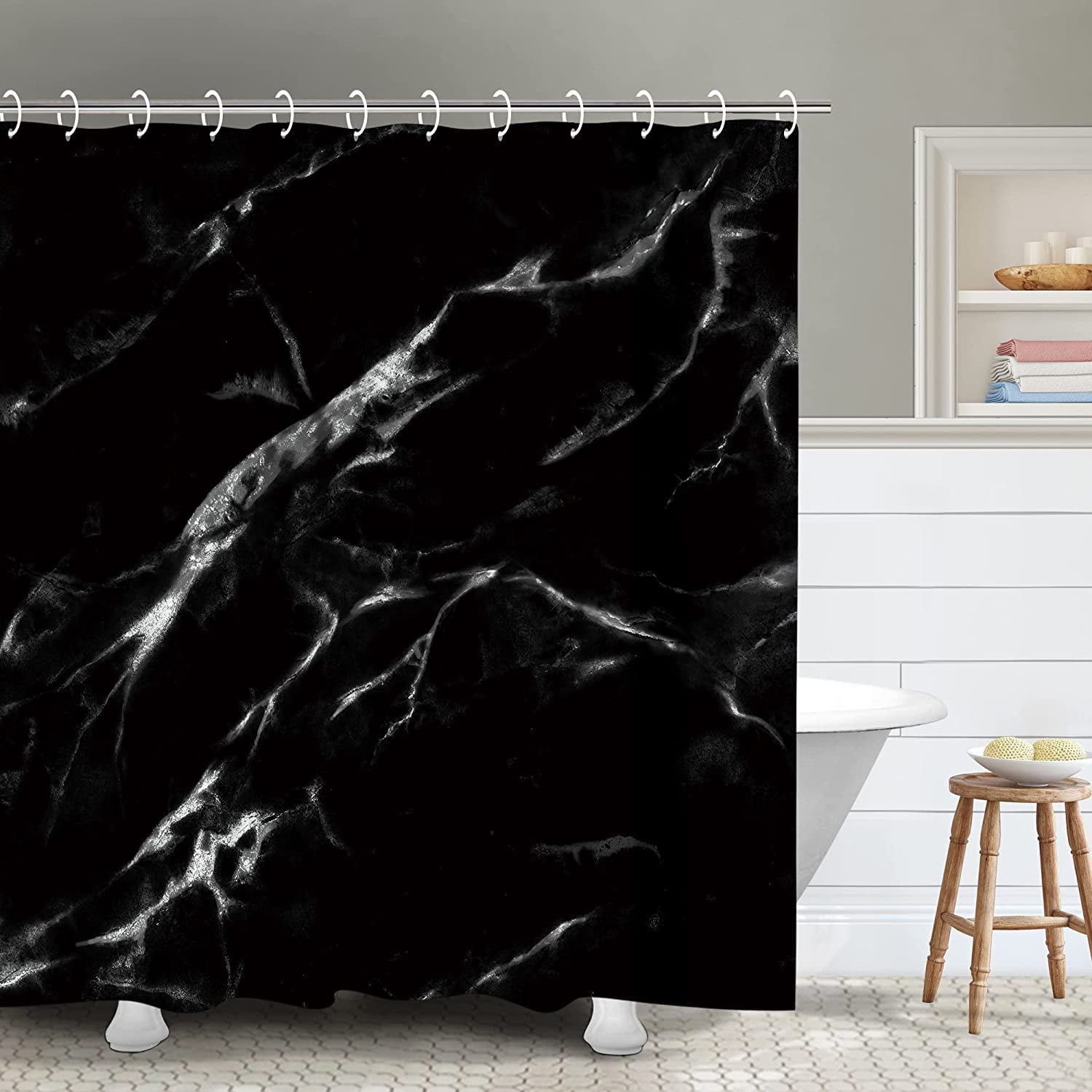 Black Shower Curtain, Marble Shower Curtain, Shower Curtain Black
