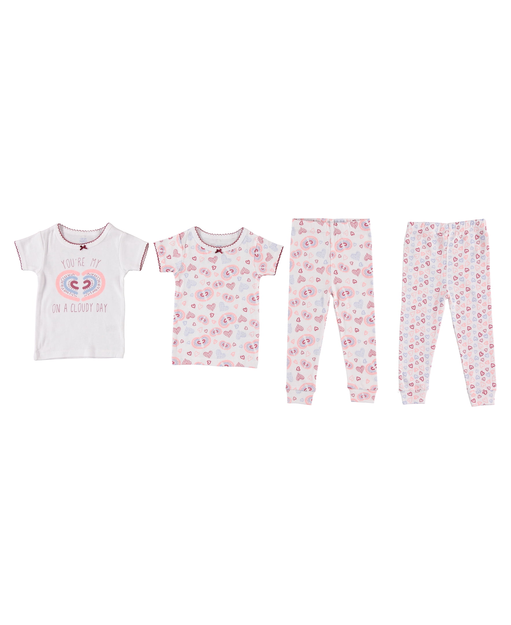 Cutie Pie Dreamers Baby Girl & Toddler Girl 4 PC Tight Fit Cotton Sleepwear Pajamas, Sizes 12 Months-4T 12M-4T