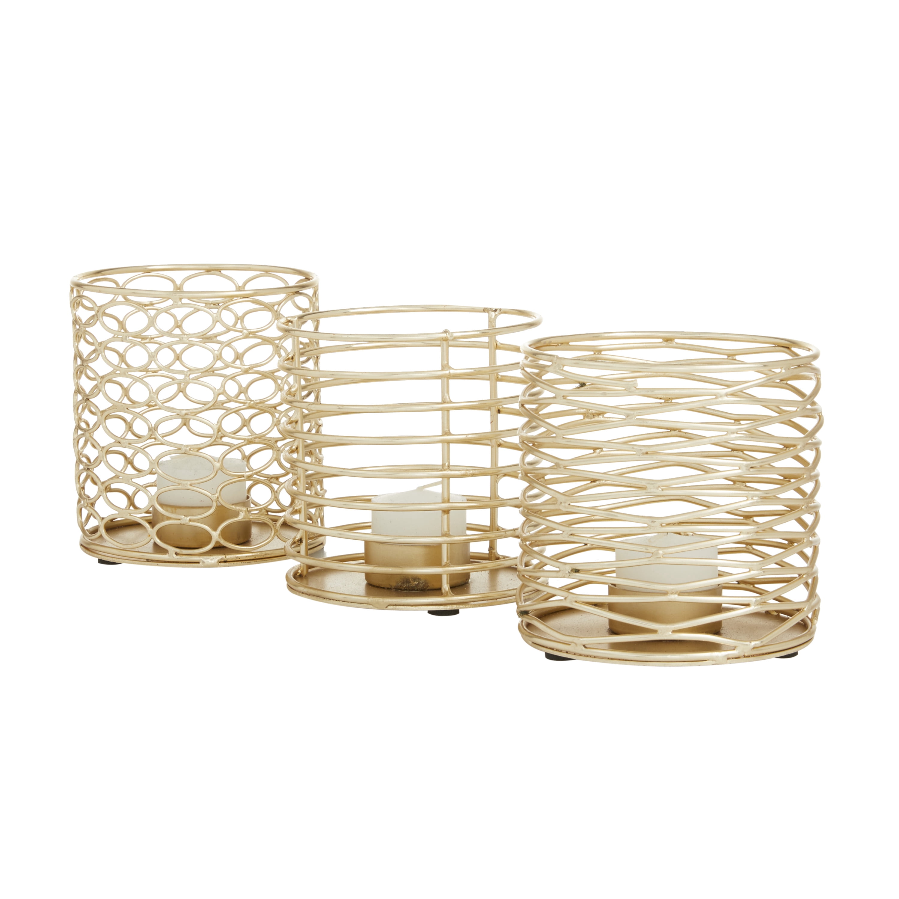 DecMode 4 in W, 4 in H Iron Glam Candle Holders, Gold, 3-Piece