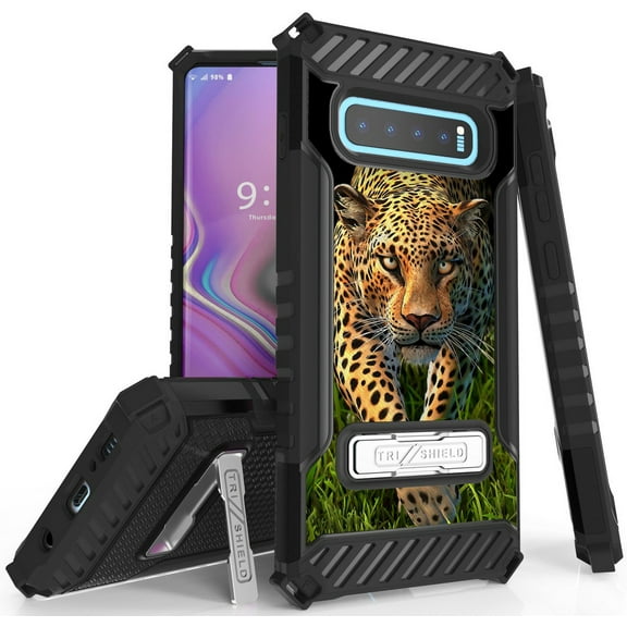 Case for Galaxy S10 Plus, Tri-Shield [FIERCE CREATURE SERIES] Rugged Military-Grade Cover with Metal Kickstand [ANIMAL DESIGN] for Samsung Galaxy S10 Plus Phone (SM-G975) s10 