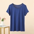 thumbnail image 5 of Sleep Shirts for Women Pajama Tops for Women Modal Round Neck Solid Color Pajamas Top Blue, 5 of 5