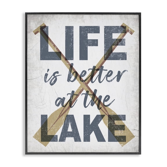 Stupell Industries Coastal Life is Better at the Lake Oars Black Framed Giclee Art, 11 x 14, by Lil' Rue