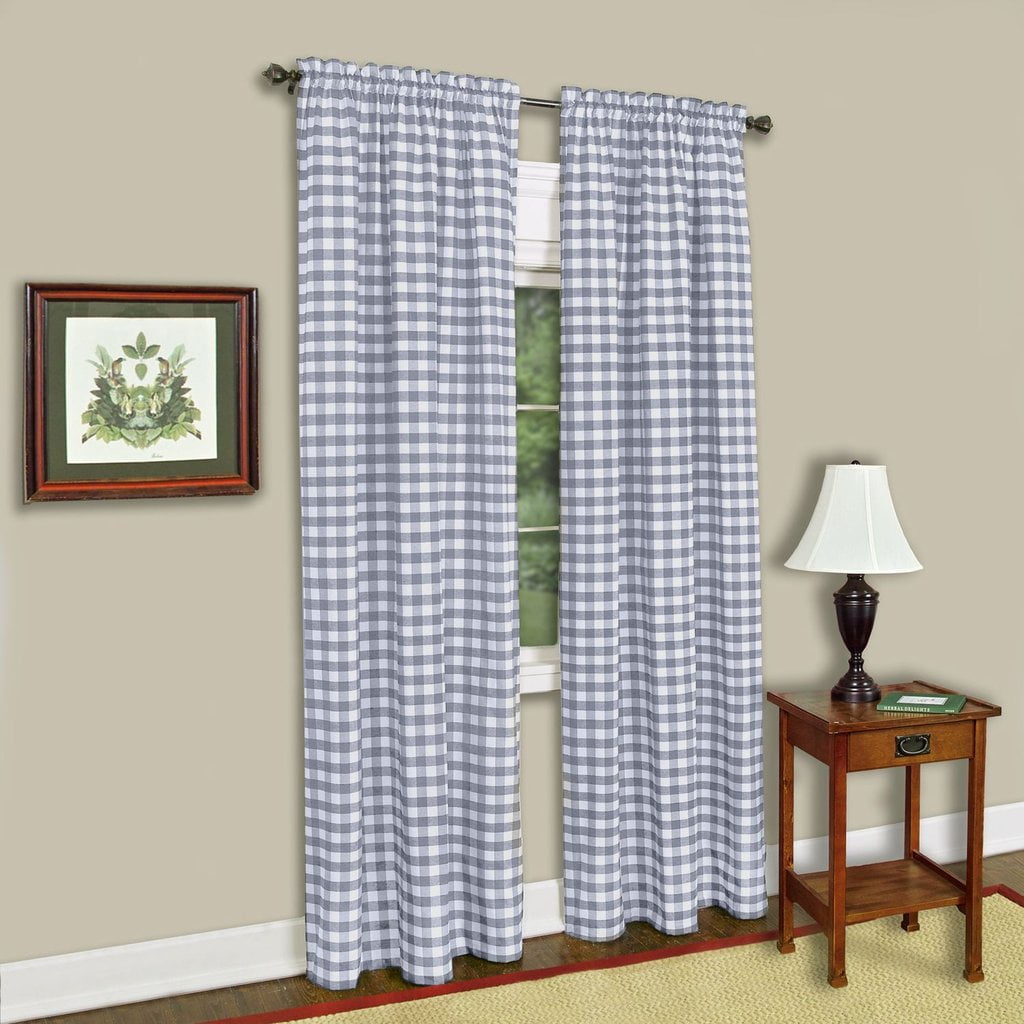 Woven Trends Farmhouse Curtains, Buffalo Plaid Drapes, Classic Country Plaid Gingham Checkered Design, Farmhouse Decor, Window Curtain Treatments 42" x 63" Single Panel, Gray