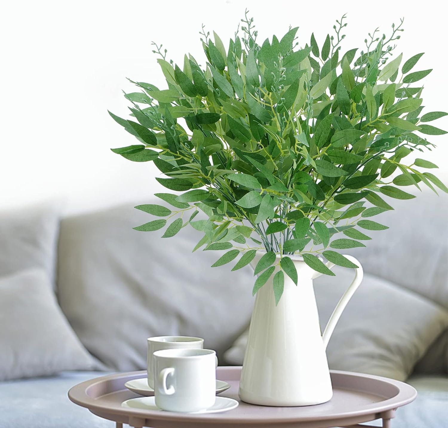 6 Pcs 22'' Artificial Greenery Branches Stems Fake Green Leaf Willow Leaves Artificial Plants for Vase Home Party,Wedding Party Table Centerpiece Decoration