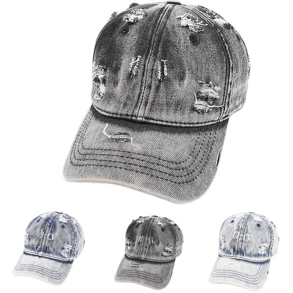 QLEICOM Baseball Cap,Unisex Washed Denim Baseball Cap with Soft Top and Distressed Details Adjustable Vintage Style Sun Hat for Casual Outdoor Wear Dark Blue