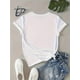 thumbnail image 2 of Camiseta elegante con estampado de latidos para mujer, manga corta, cuello redondo, 100 % algodón, estilo informal para primavera/verano/otoño, corte regular, sin cinturón, sin relleno, estilo jersey,, 2 of 6