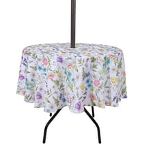 Tablecloth with Umbrella Hole, Waterproof Zippered Patio Table Cloths, Table Covers for Backyard Circular Table//Picnic (Flora,60'''' Round with Zipper)