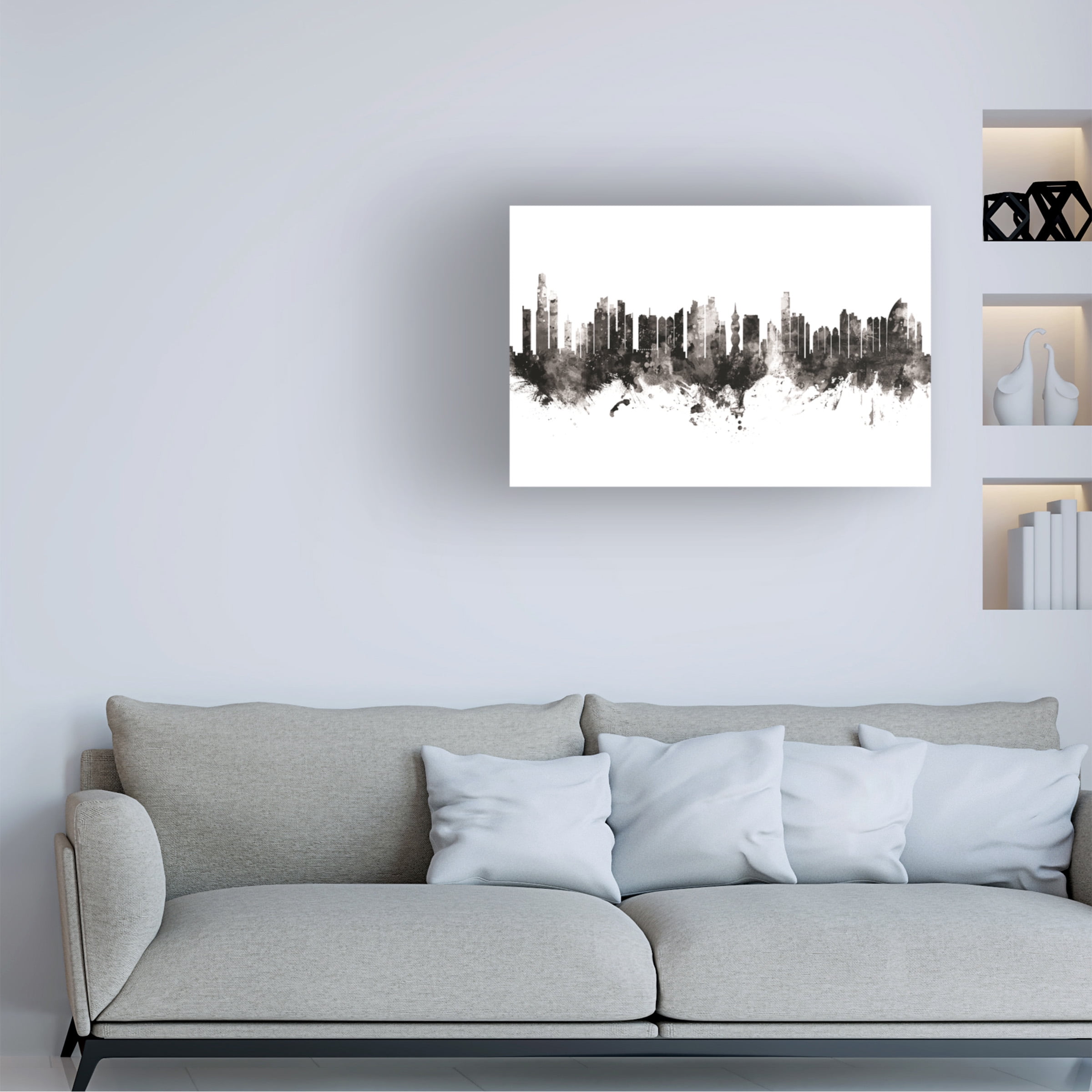 Michael Tompsett 'Panama City Skyline Black White' Canvas Art
