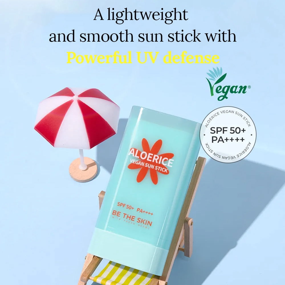 Be The Skin Aloerice Vegan Sun Stick SPF50+ PA++++ – Lightweight, Soothing, Reef-Safe