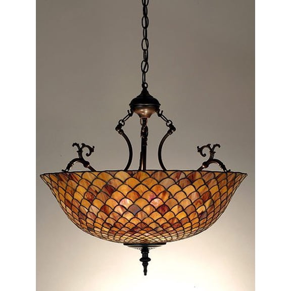 Meyda Lighting 24'W Tiffany Fishscale Inverted Pendant, Paba - 67381
