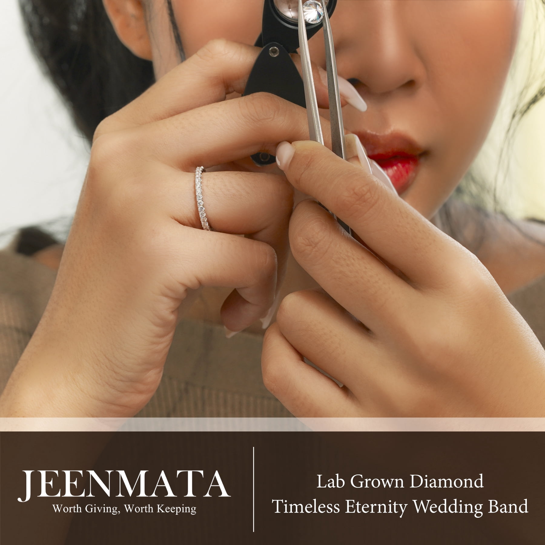 JeenMata Lab Grown Diamond Eternity Ring - Timeless Promise Gift for Women - in 18K White Gold Plating Wedding Rings