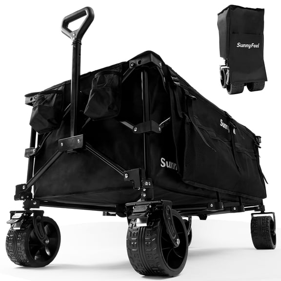 Sunnyfeel Wagon Cart  79 cu ft  550 lb Foldable,Extra Long Fold up  with Side Pocket and Brakes for Camping Sports Garden Shopping