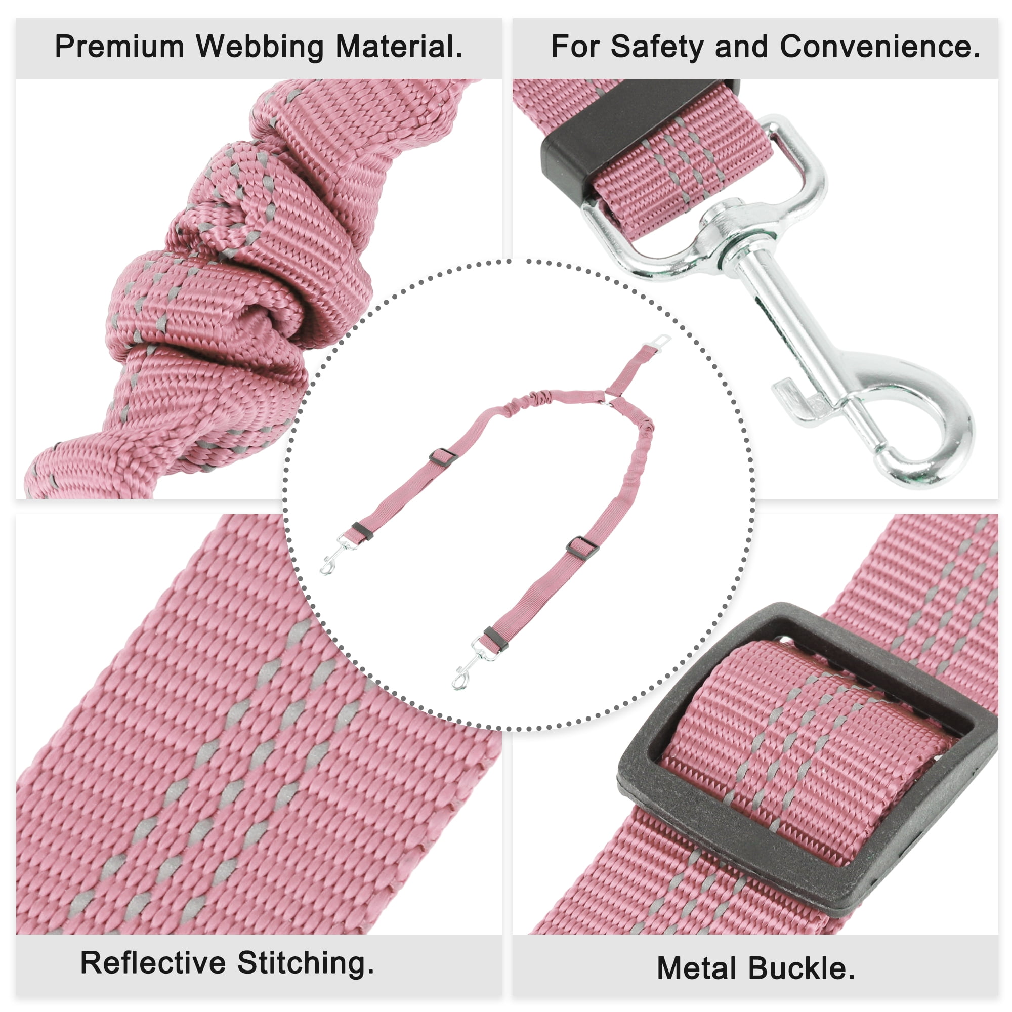 Unique Bargains Double Dog Seat Belt Nylon Dual Pet Car Headrest Restraint Safety  Pink